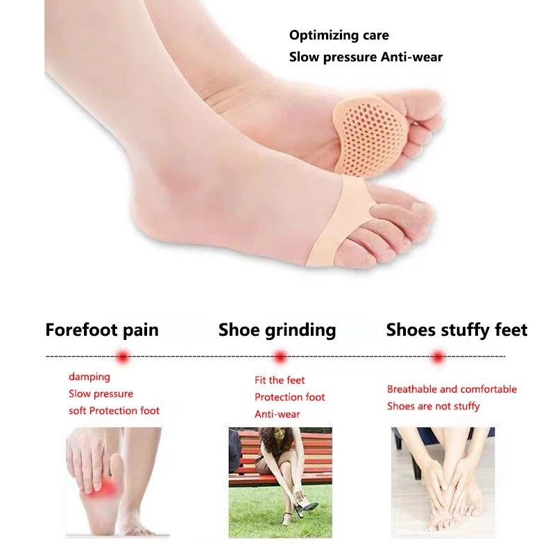 USHINE Silicone Gel Forefoot Pads Breathable Soft Protector Elastic Pain Relief Insole 1 Pair
